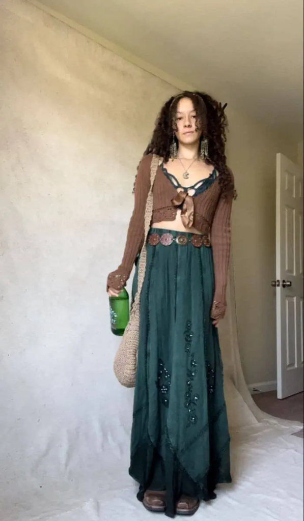 Earthy Goth With Shimmering Maxi Skirt