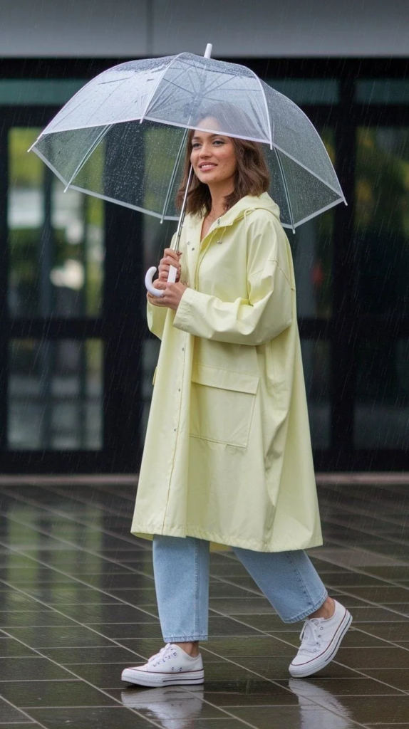Cheerful Yellow Raincoat With Classic Sneakers