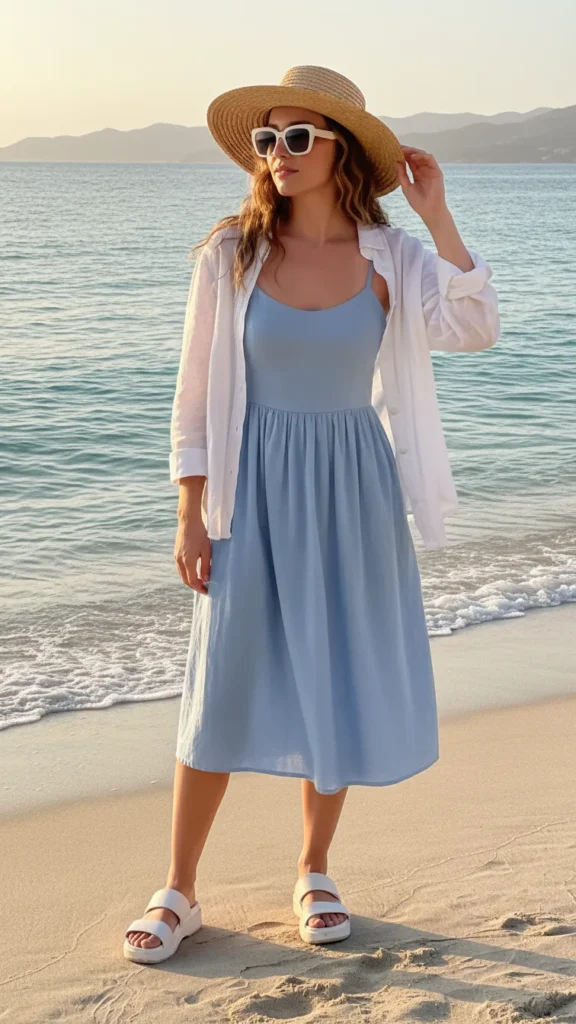 18. Breezy Beach Dress and Linen Shirt