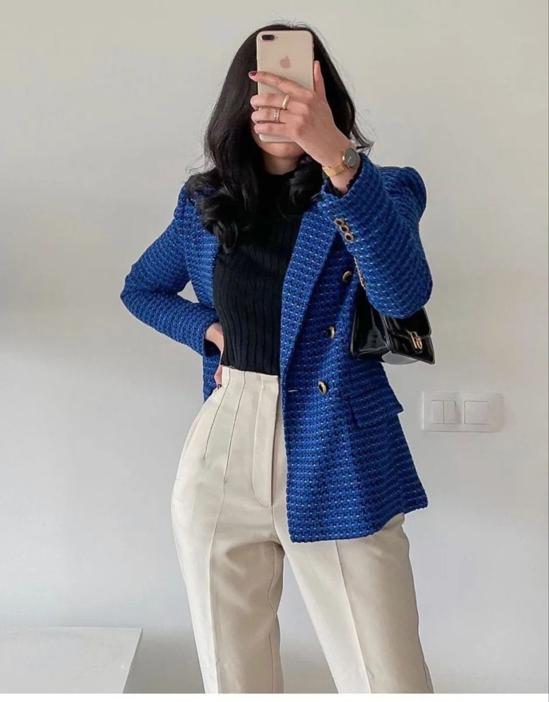 Textured Blazer With Neutral Bottom Pairing