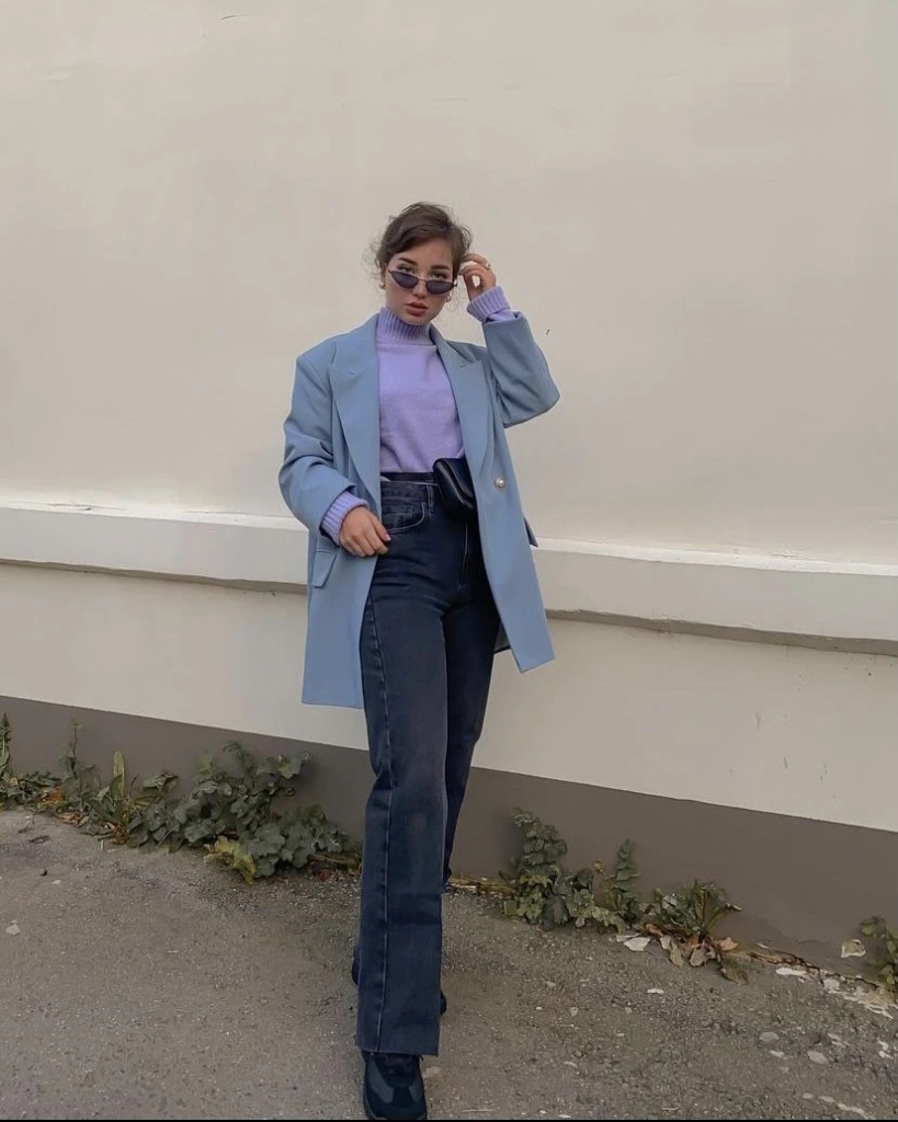 Lavender Sweater With Blue Blazer