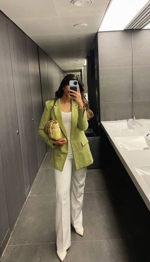 Chartreuse Blazer With Neutral Essentials