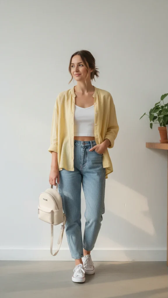 20. Butter Yellow Shirt and Cropped Denim