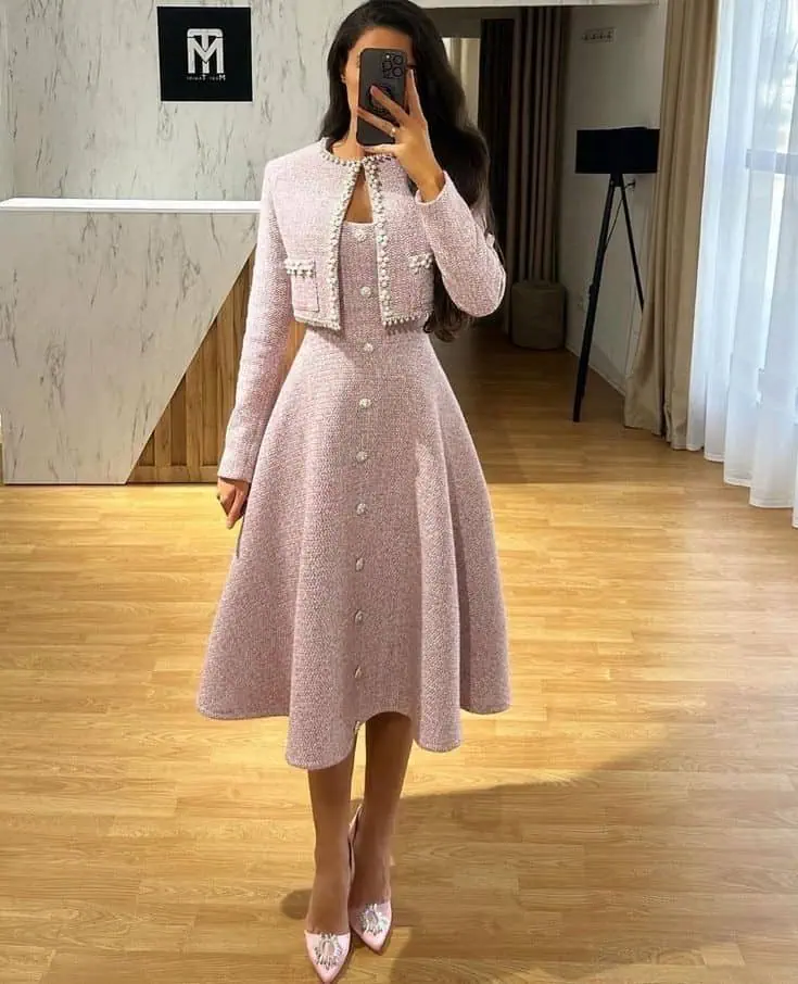 Delicate Pink Tweed Two-Piece Set