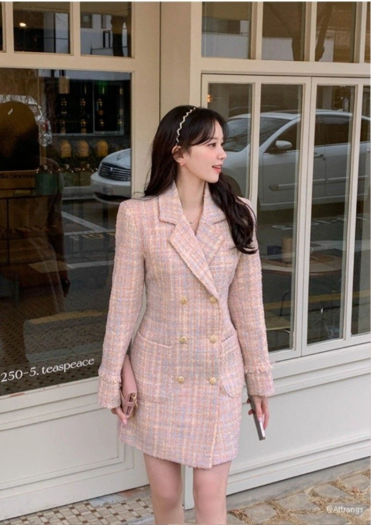 Blush Tweed Blazer Dress Ensemble