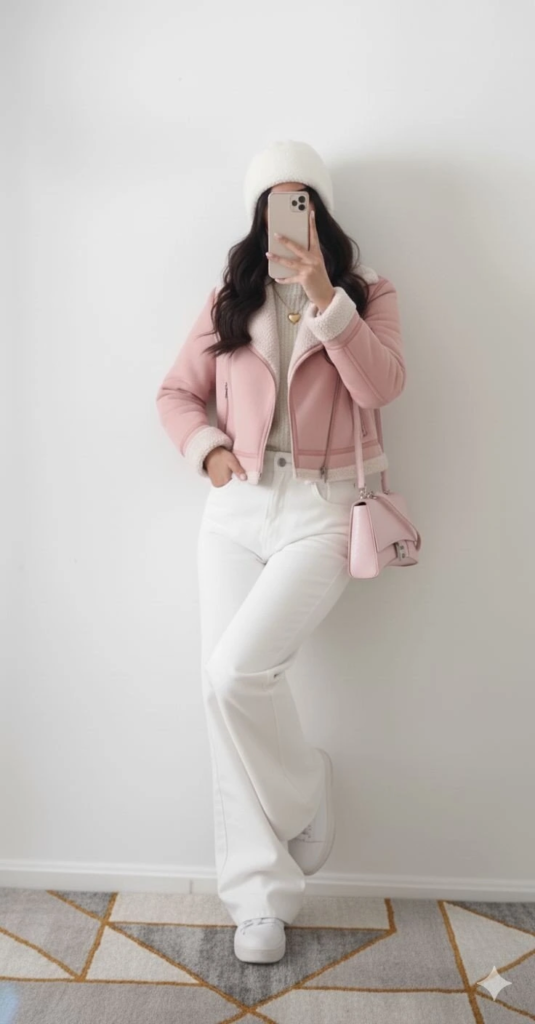 Pink Sherpa Jacket With Cream Neutrals