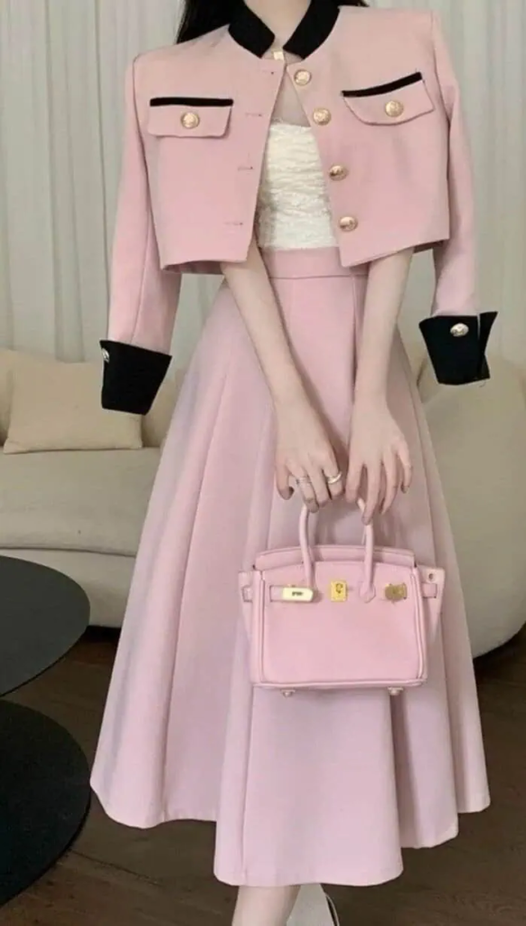 Pink Tweed Jacket With Coordinated Elegance