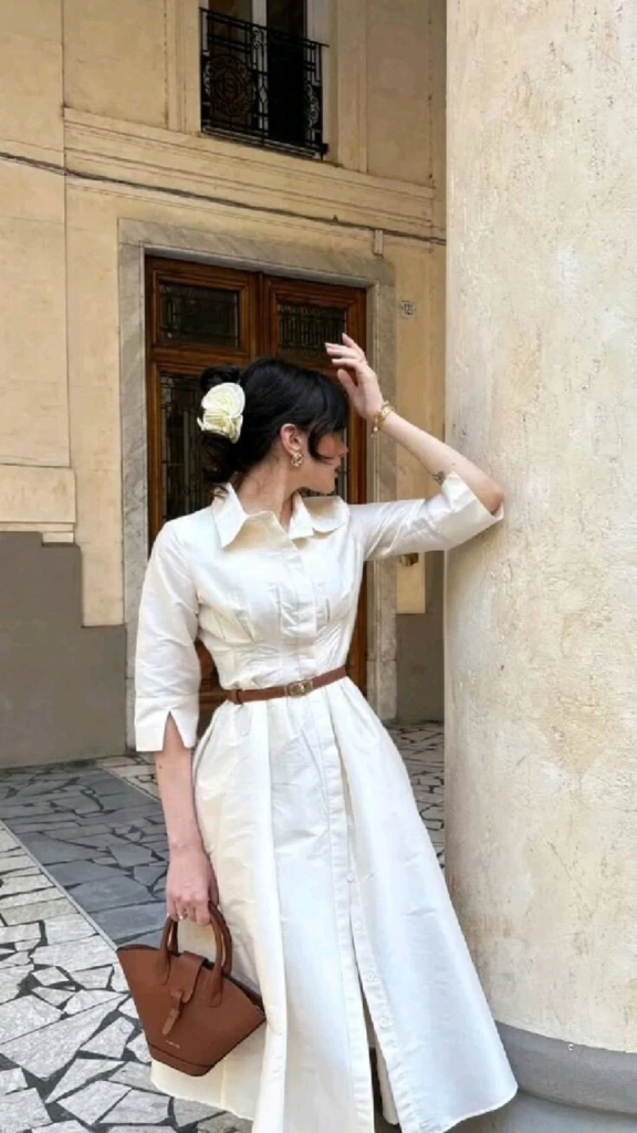 Crisp White Shirt Dress With Leather Belt