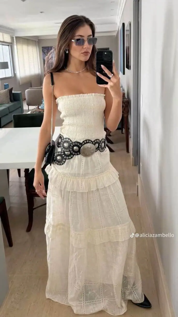 Cream Dress With Statement Belt Look