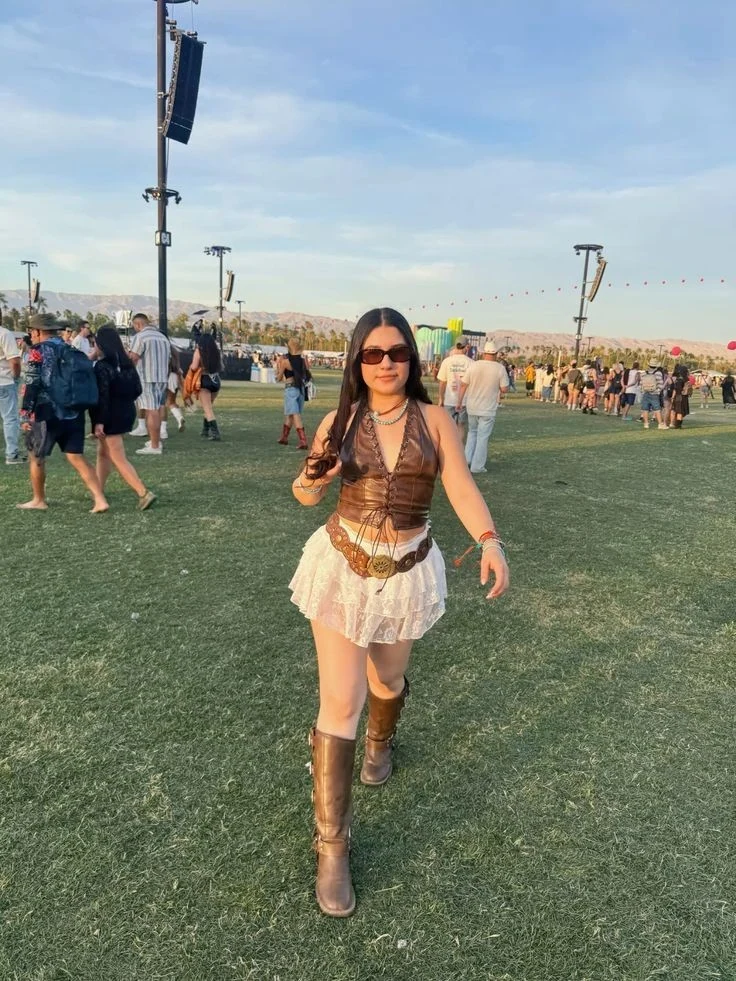 Brown Halter Top With Sheer Skirt