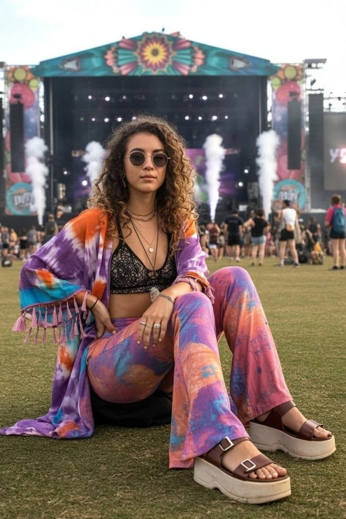 Vibrant Tie-Dye Festival Kimono Look