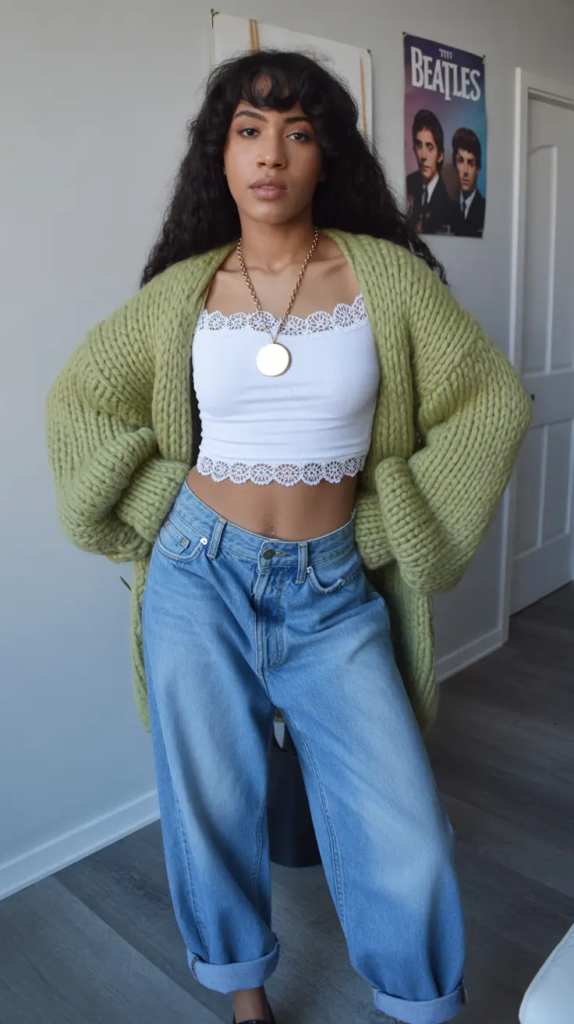 3. Cozy Layers With Denim Ease