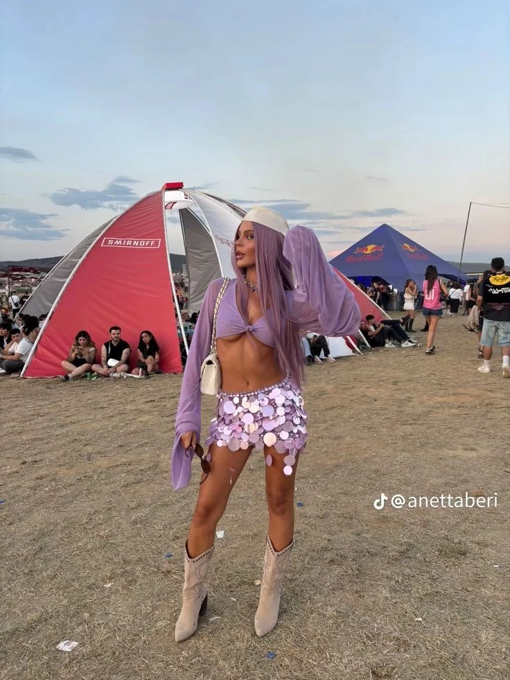 Lavender Crop Top With Sequin Shorts
