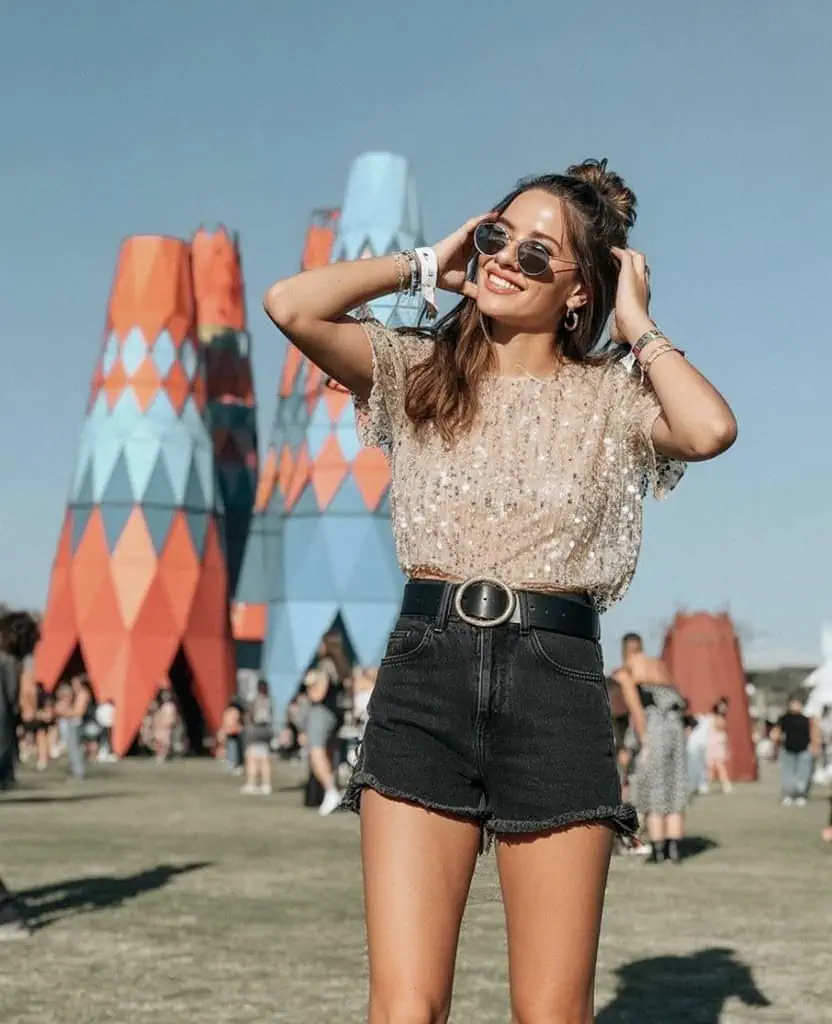 Sequin Top With Denim Shorts