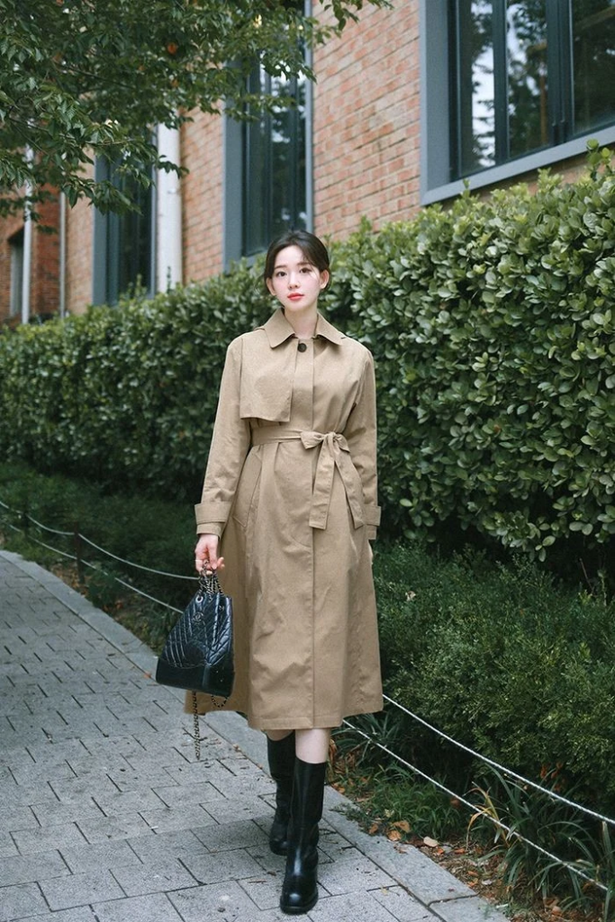 Classic Trench Coat With Black Boots