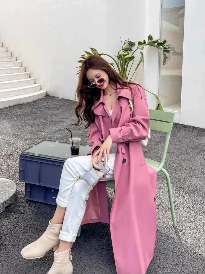 Pink Trench Coat With White Boots