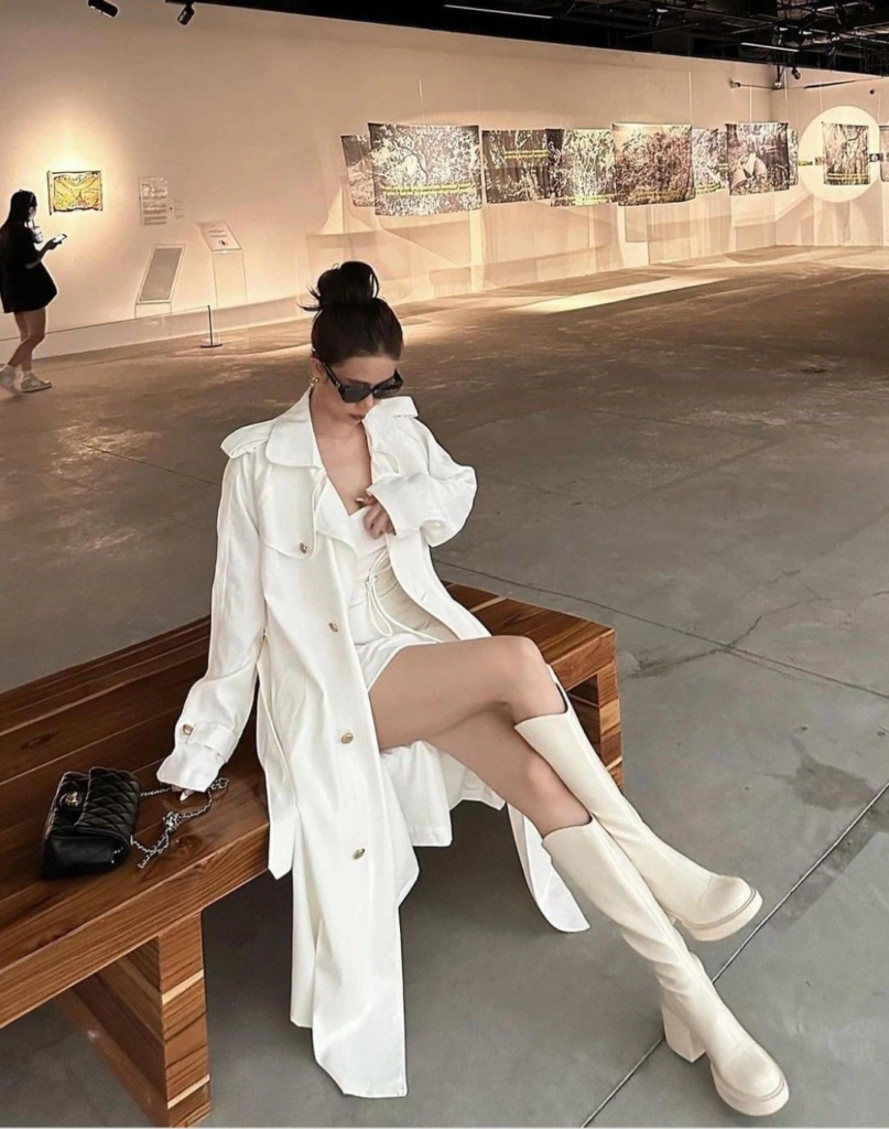 Cream Trench Coat With Chunky Boots