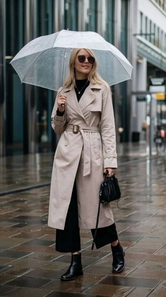 Chic Trench Coat With Statement Sunglasses