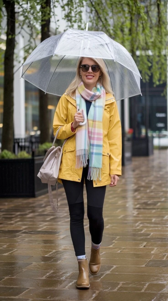 Bright Yellow Jacket With Pastel Scarf