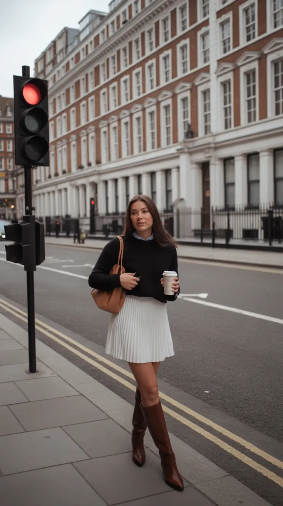 8. London Pleats and Tall Boots Cool Girl