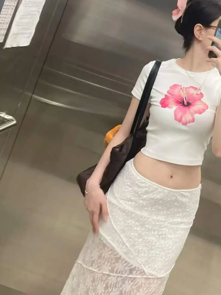 Tropical Graphic Tee And Lace Skirt