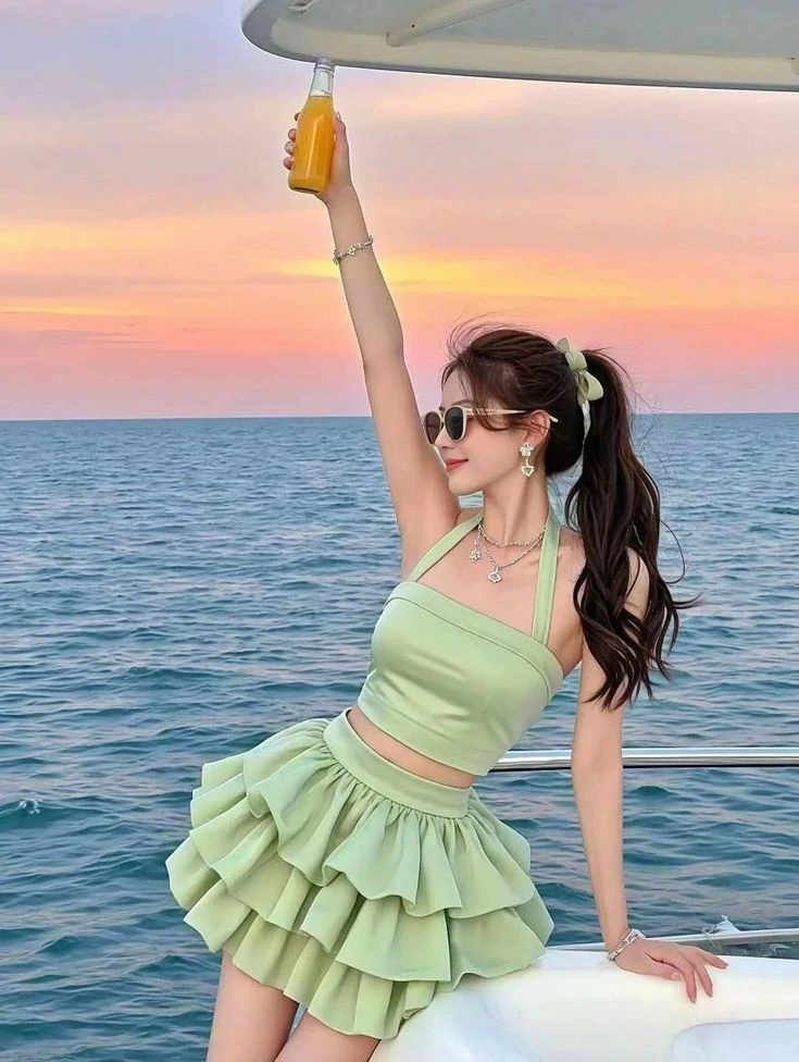 Seafoam Two-Piece With Ruffled Skirt