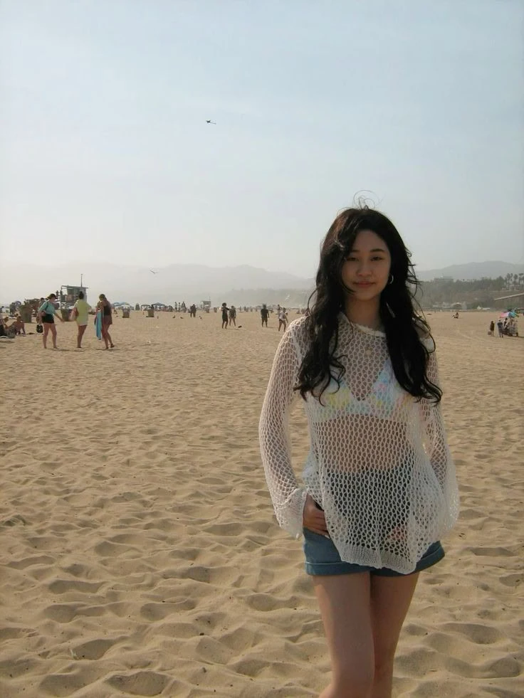 Sheer Knit Coverup With Denim Shorts