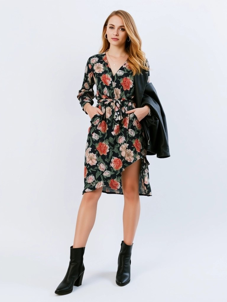 Wrap Dress And Ankle Boots