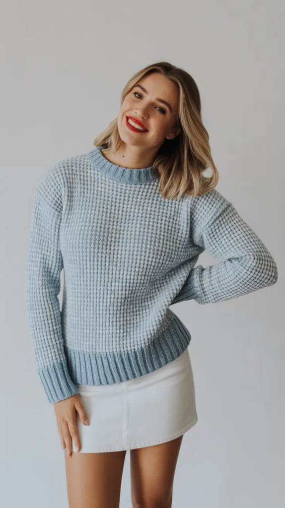 12. Baby Blue Waffle Knit and White Mini Freshness