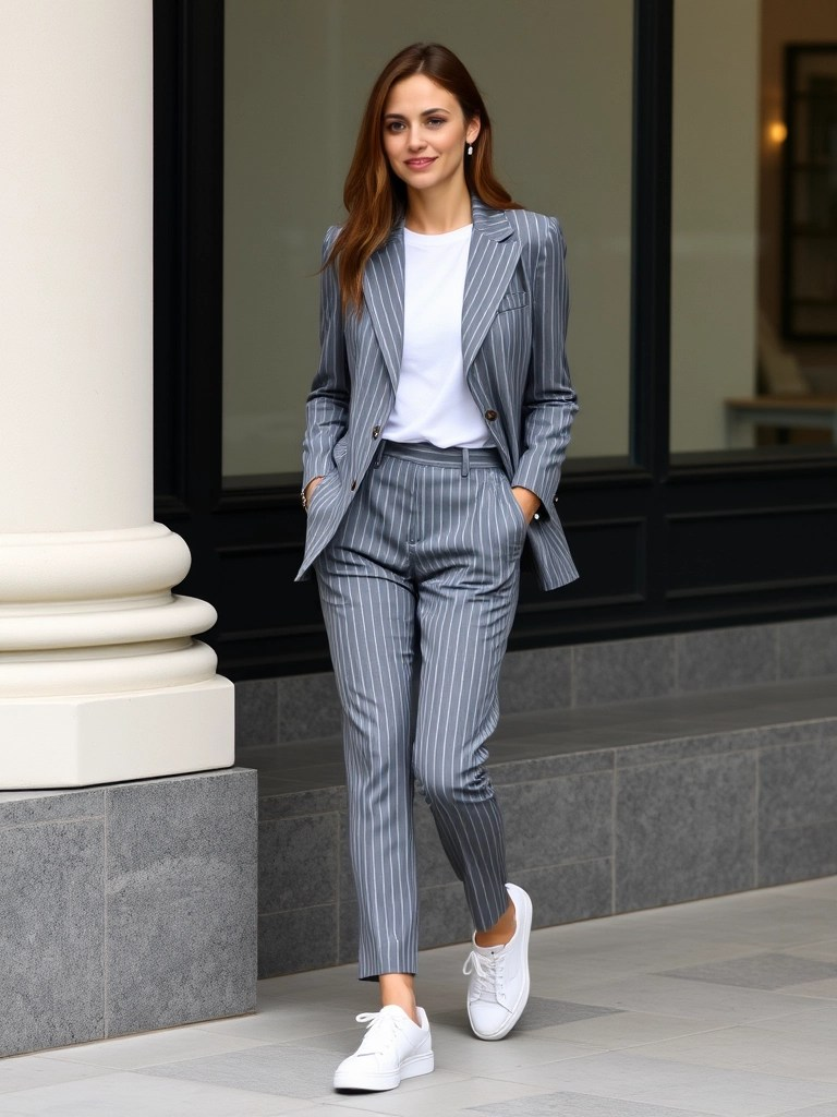 Pinstripe Suit With Sneakers