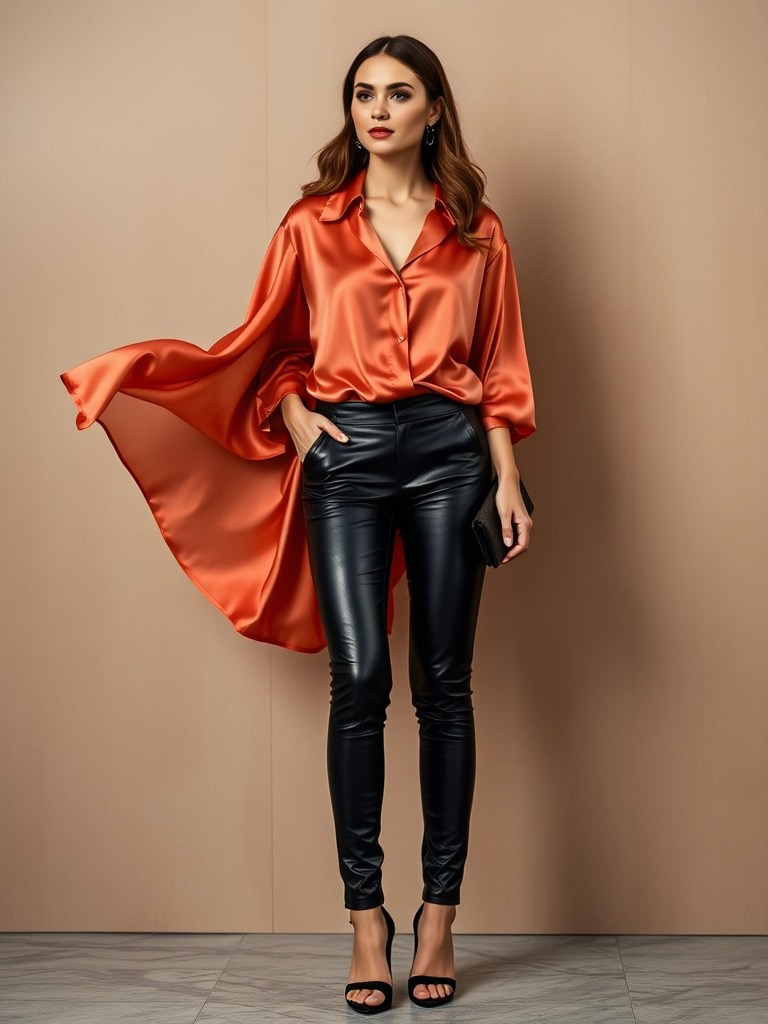 Silk Blouse And Leather Pants