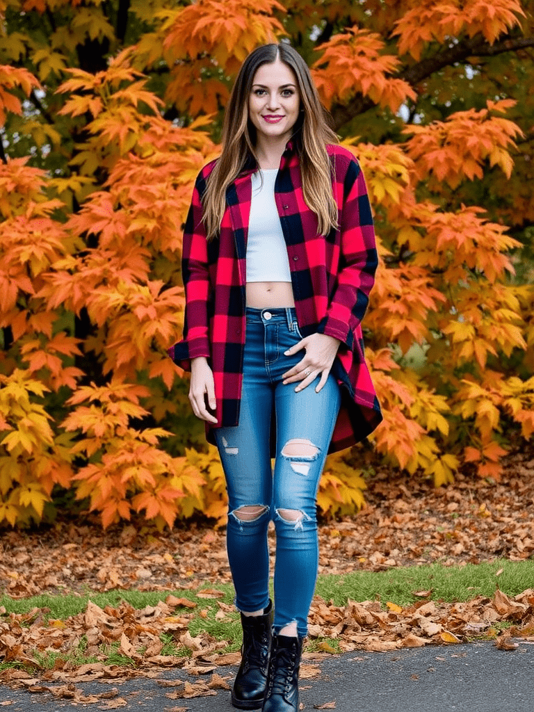 Plaid Shacket And Ripped Jeans