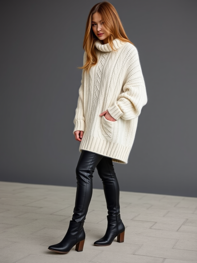 Leather Pants And Oversized Sweater