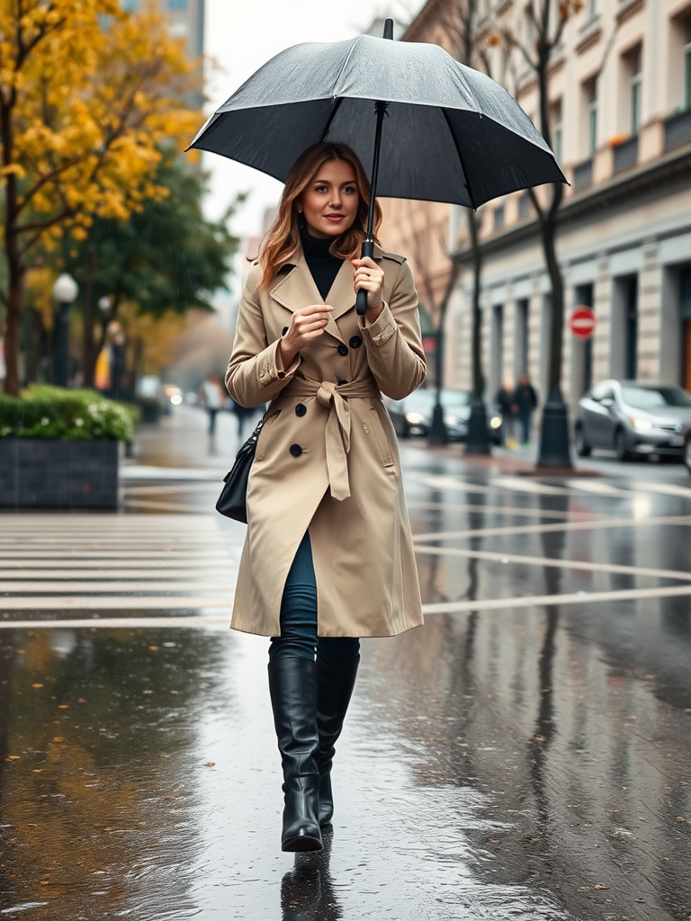 Trench Coat And Boots