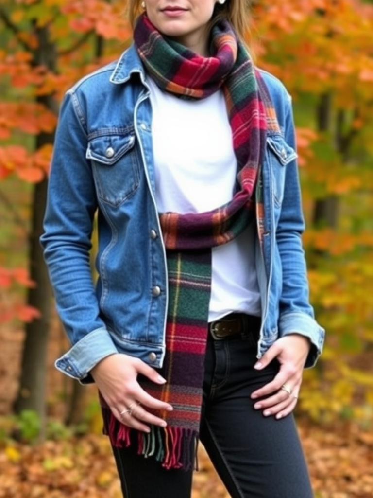 Denim Jacket And Scarf