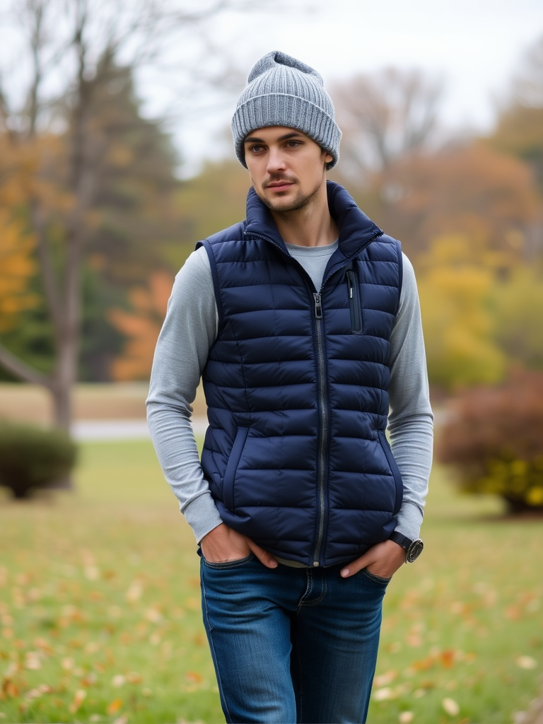 Slouchy Beanie And Puffer Vest