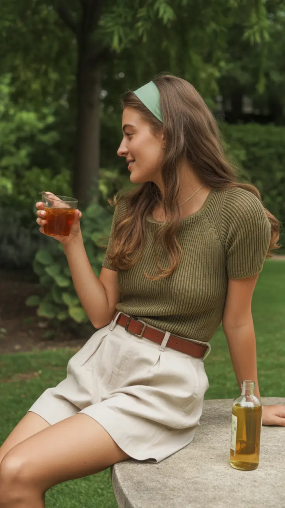 22. Olive Knit Top and Tailored Shorts Chic