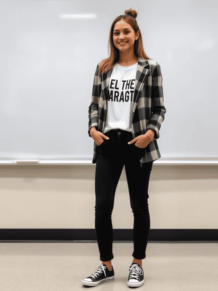 Plaid Blazer And Tee