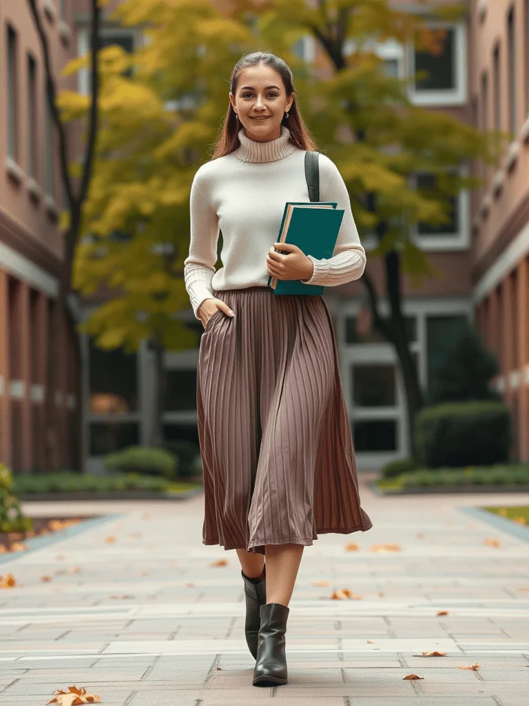 Turtleneck Sweater And Midi Skirt