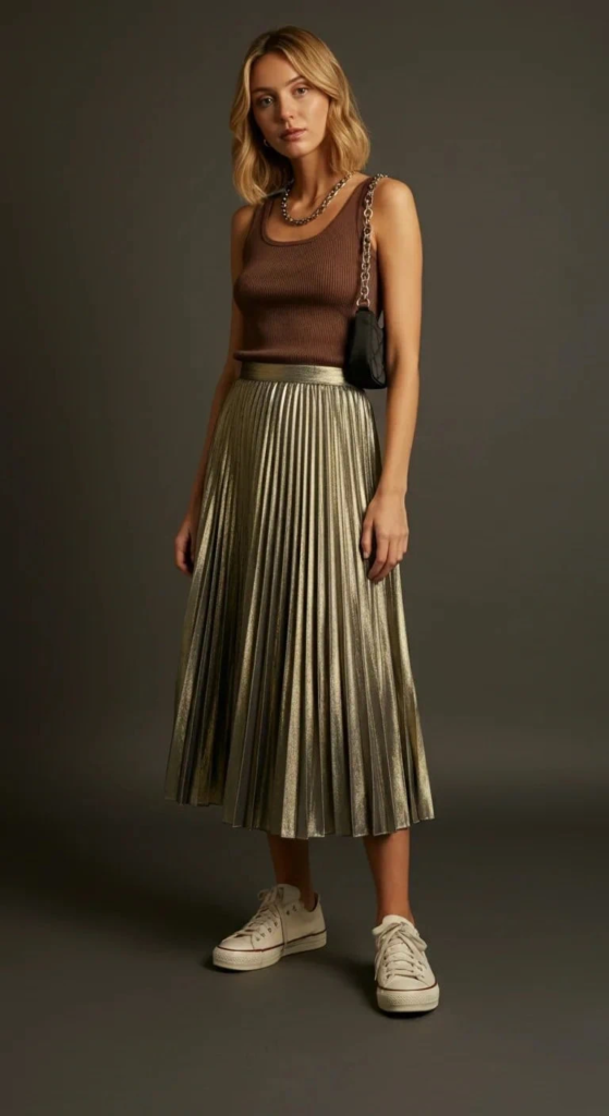 Pleated Skirt And Ribbed Tank