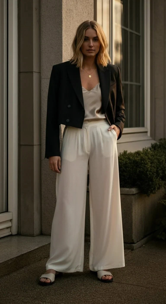 Palazzo Pants And Cropped Blazer