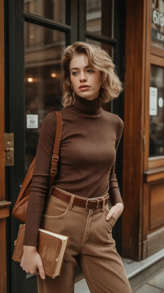 26. Chocolate Turtleneck and Corduroy Neutrals