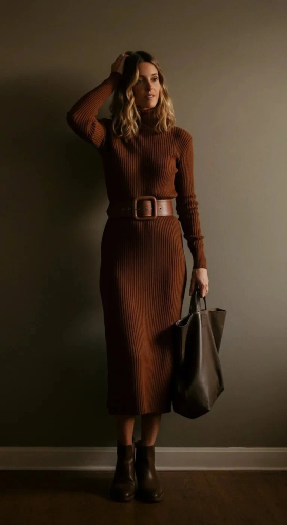 Knit Dress With Statement Belt