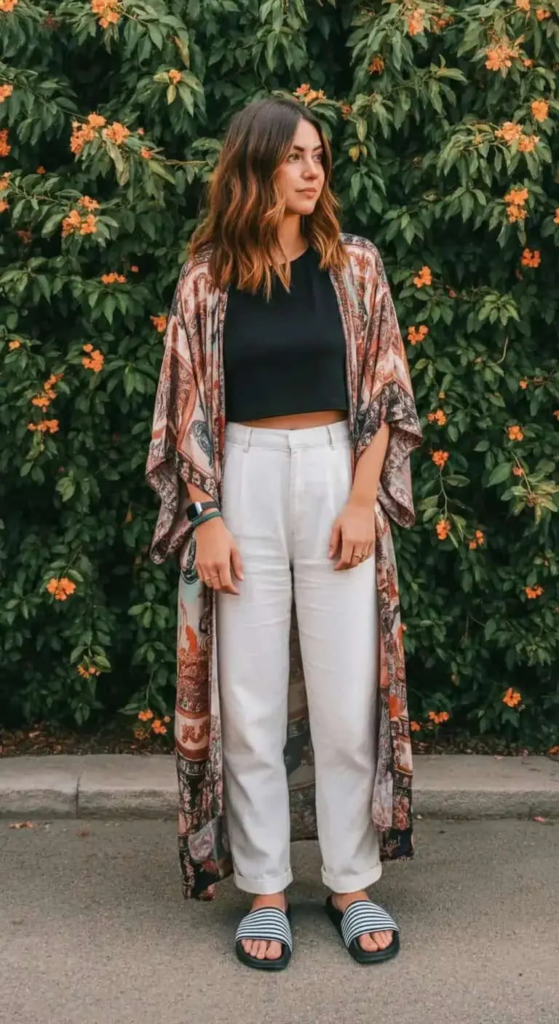 Printed Kimono And Solid Separates