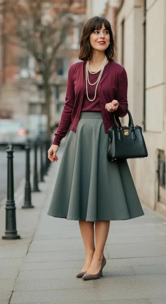Circle Skirt And Cardigan Set