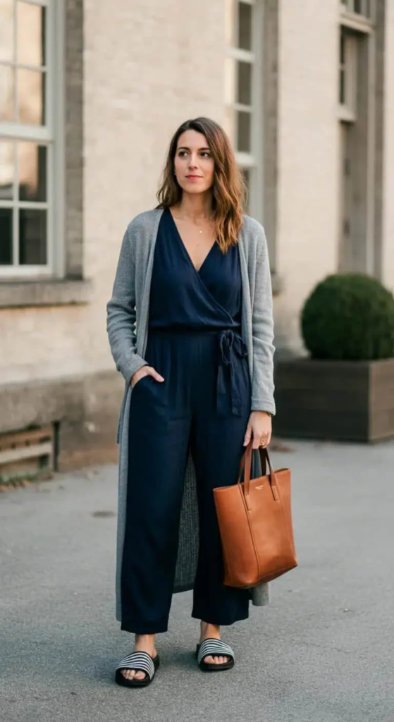 Wrap Jumpsuit With Duster Cardigan