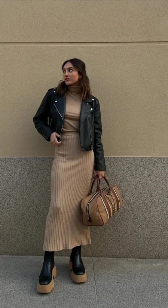 Knit Maxi Skirt With Cropped Jacket