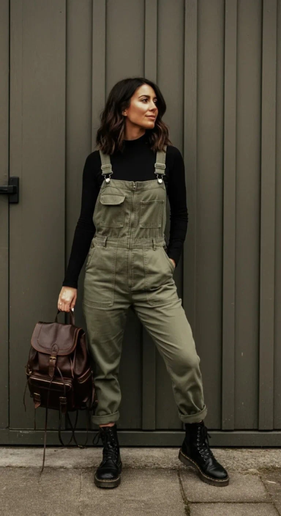 Utility Jumpsuit With Mock Neck Top