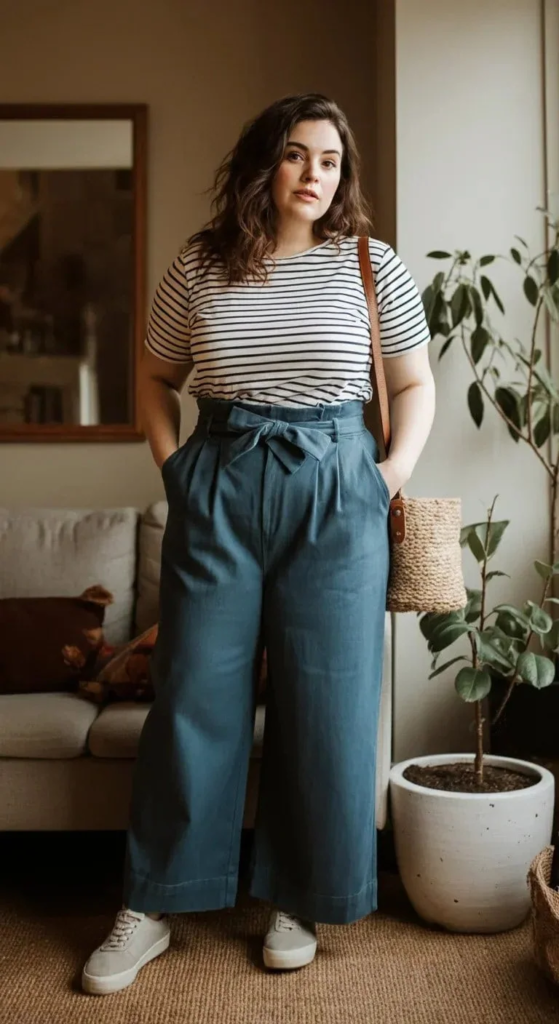 High-Waist Culottes And Striped Tee
