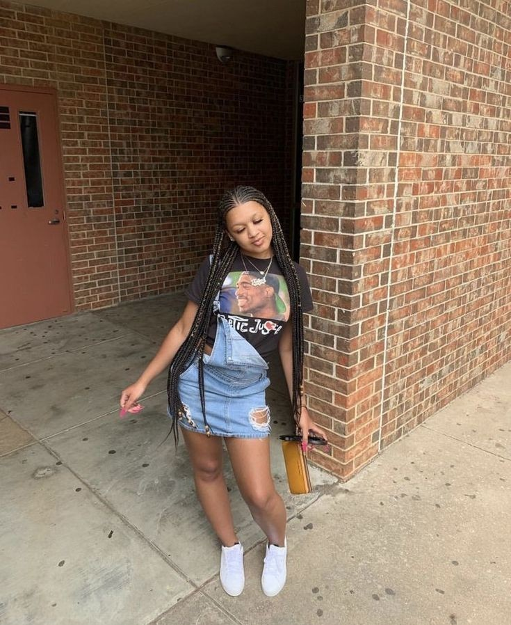 Denim Overall Skirt And Graphic Tee